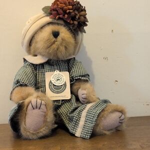 Boyds Bears Plush with Green Dress and Cream Hat